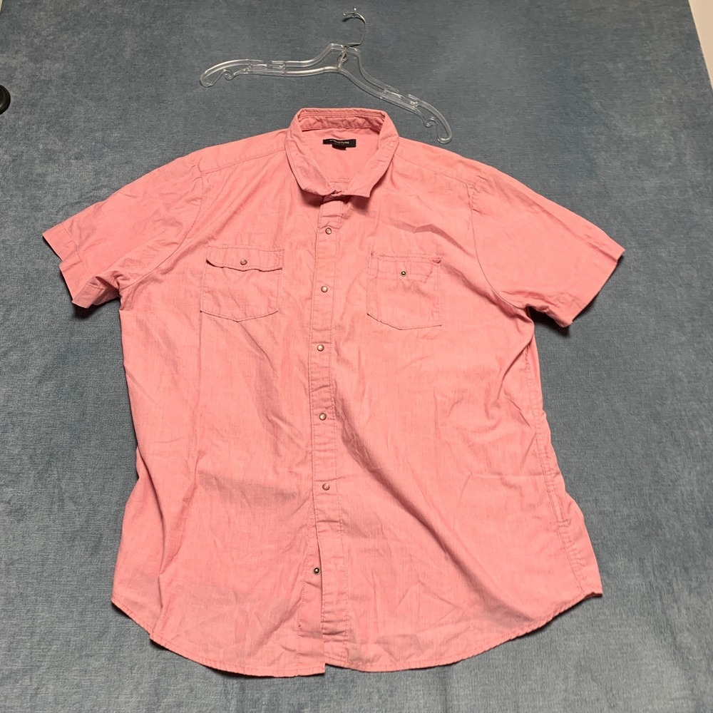 Structure Shirt Men Coral Pink Chest Pockets Short Sleeve Button Front Slim Fit